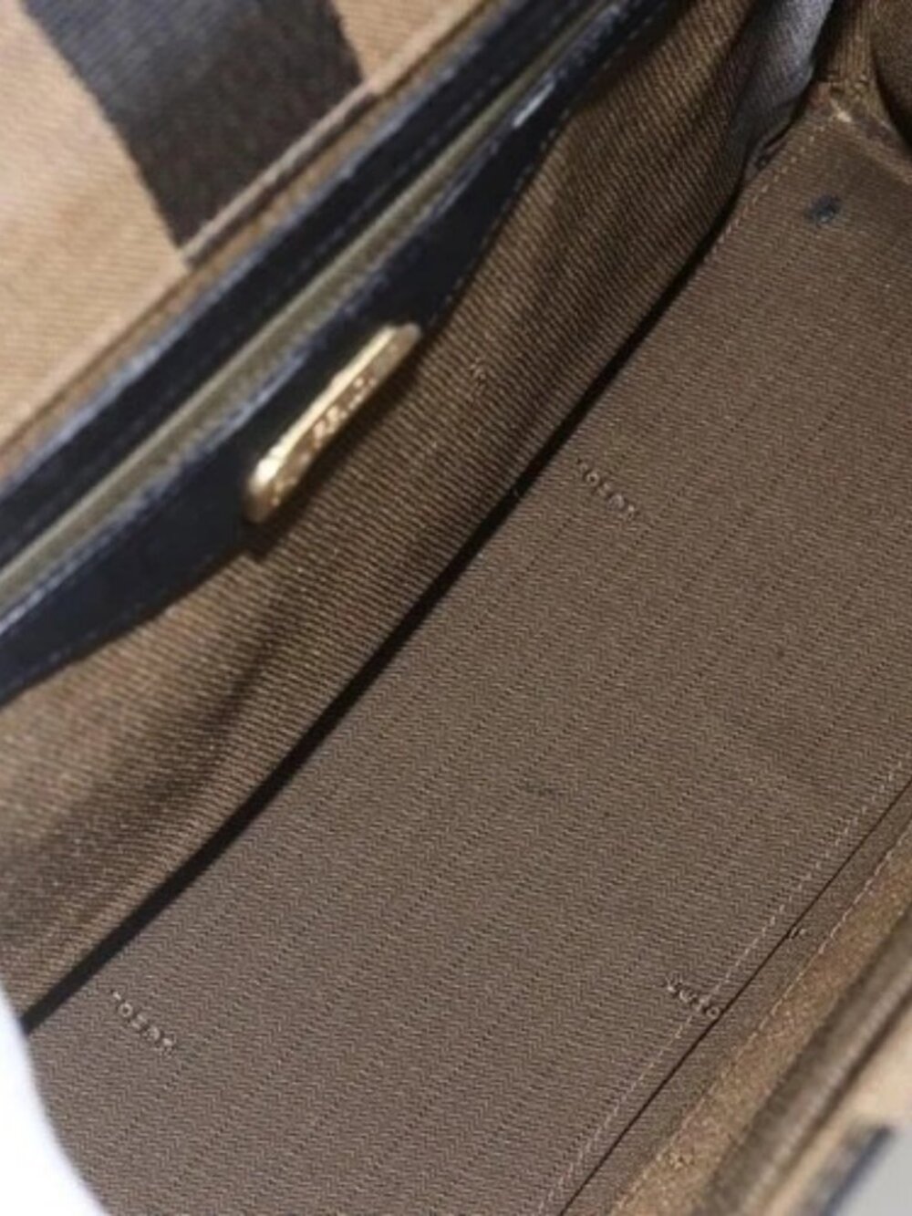 FENDI Pecan Canvas Hand Bag Black Brown gold Auth 165003 - Picture 7 of 16